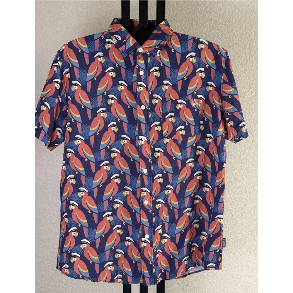 Tipsy Elves Captain Parrot Button-Down Shirt Men's XL Navy Rayon